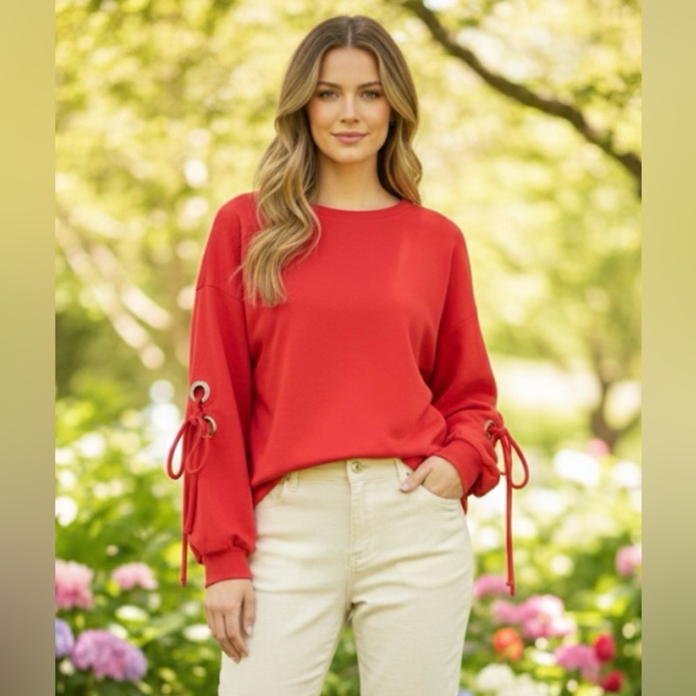 NWT Velvet Heart Lucille Grommet‎ Tie Sleeve Pullover Sweatshirt M